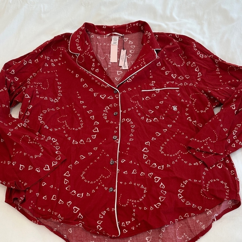 Victoria's Secret Burgundy Heart Pajama Top